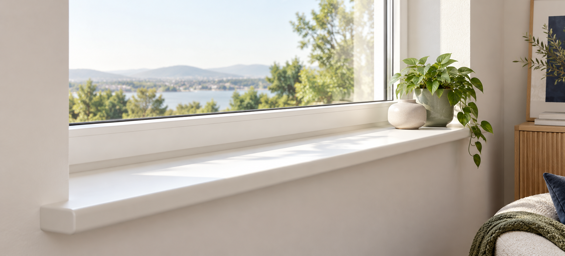 Helle Innenfensterbank in einem modernen Wohnraum